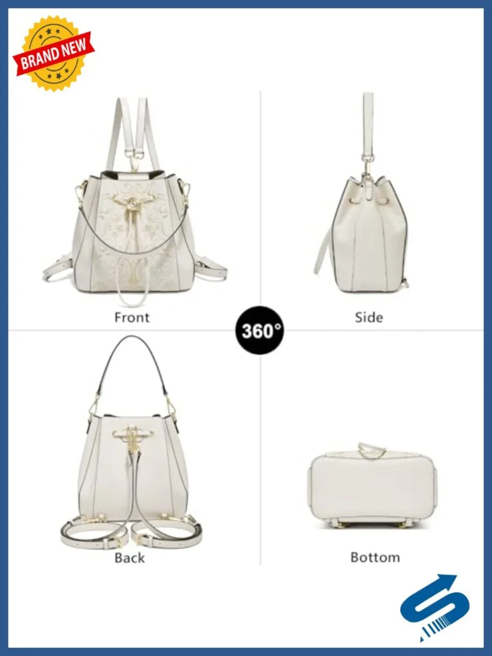 Women's Embroidery Leather Fashion Backpack Shoulder Handbag Vintage Purse